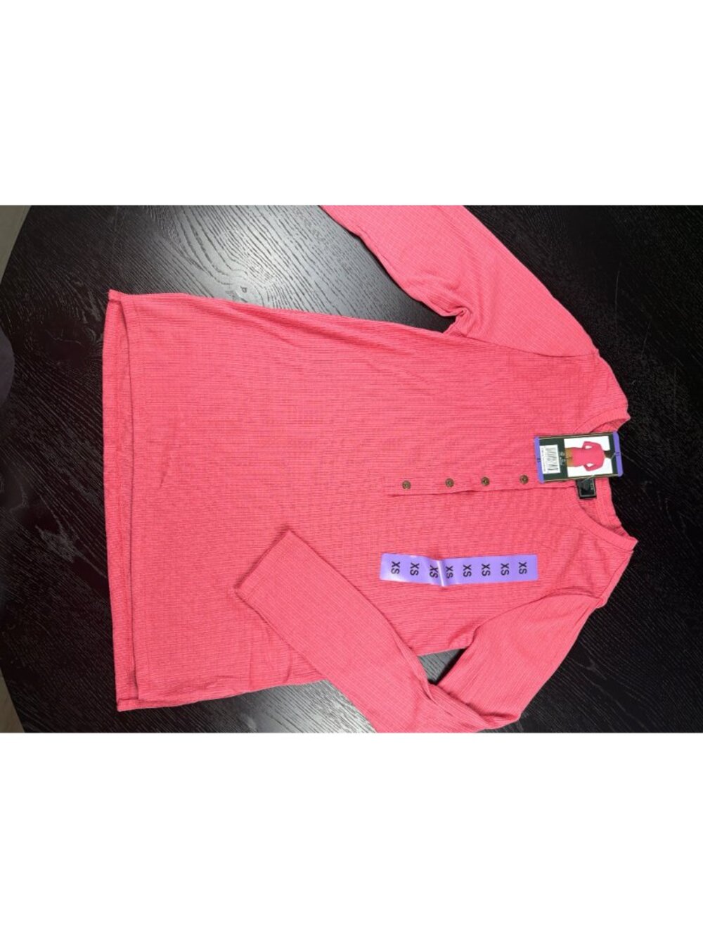 G.H. Bass & Co. Womens Textured Henley Long Sleeve Top XS Pink - Picture 2 of 8